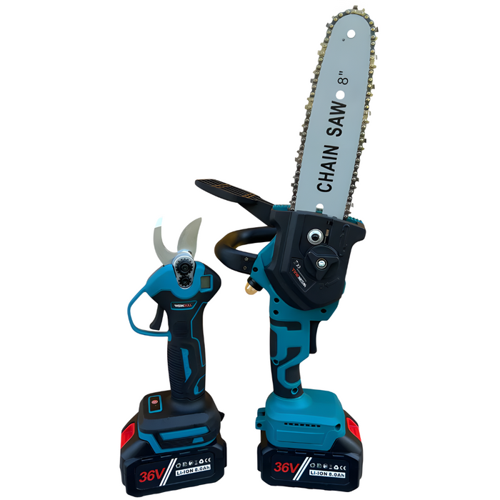 Промо 2в1 комплект WerkBull Акумулаторна Лозарска ножица с дисплей и Безчетков Трион с автоматично омасляване