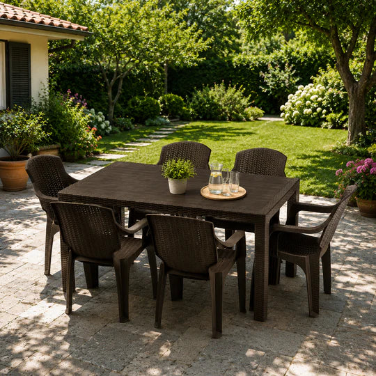 Градински комплект с маса Verona 150×90 см и 6 стола – ратанова визия | 2 цвята