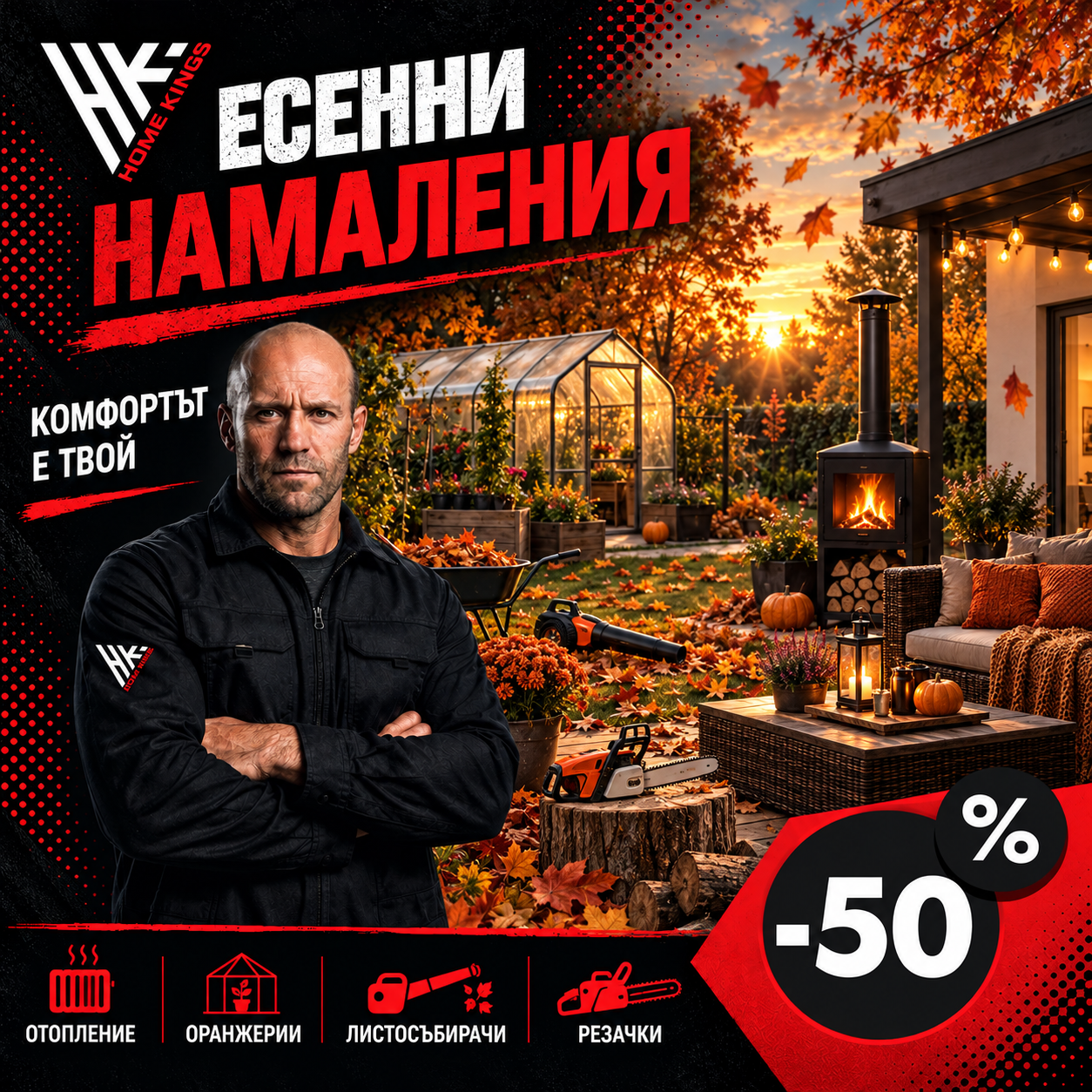 Есенни намаления в Home Kings – отопление, оранжерии, листосъбирачи и резачки