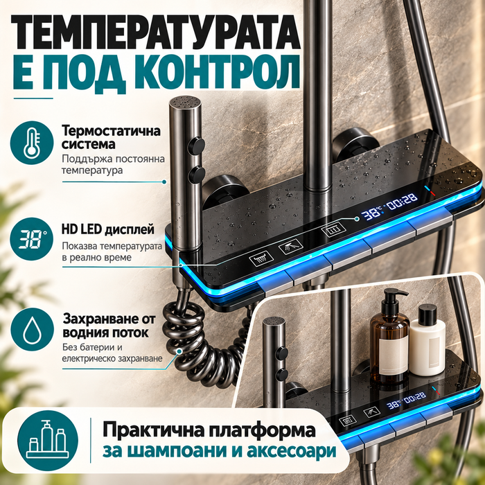 Термостат, LED дисплей и платформа на душ система Sano